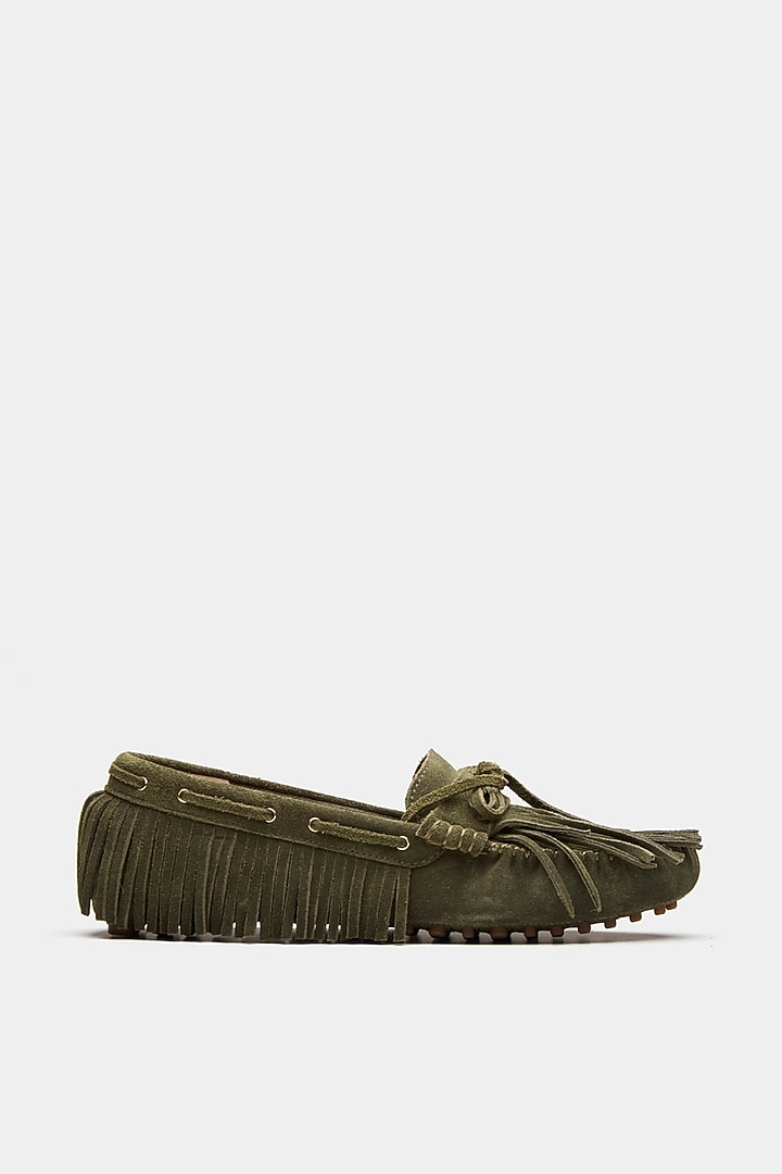 Green Genuine Leather & Suede Shoes by Oroh at Pernia's Pop Up Shop
