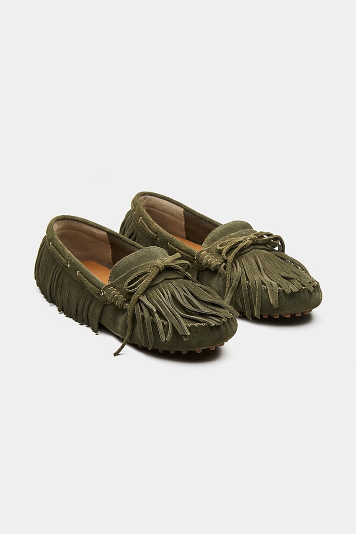 Green Genuine Leather & Suede Shoes by Oroh at Pernia's Pop Up Shop