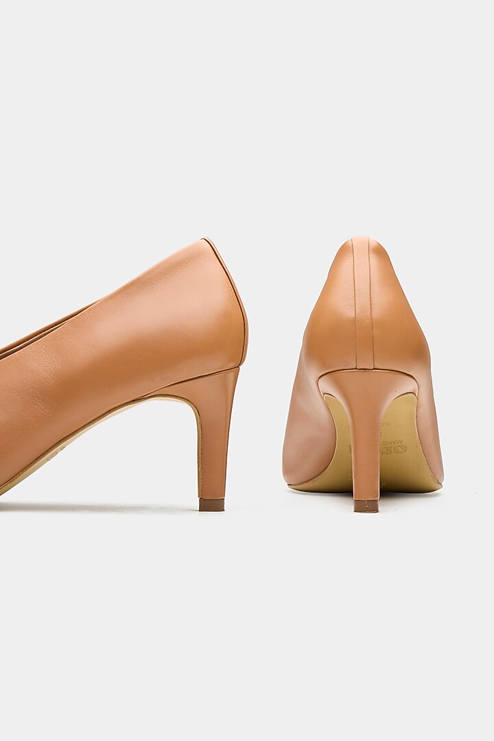 Tan Genuine Leather U-Cut Pointed Pump Heels by Oroh at Pernia's Pop Up Shop