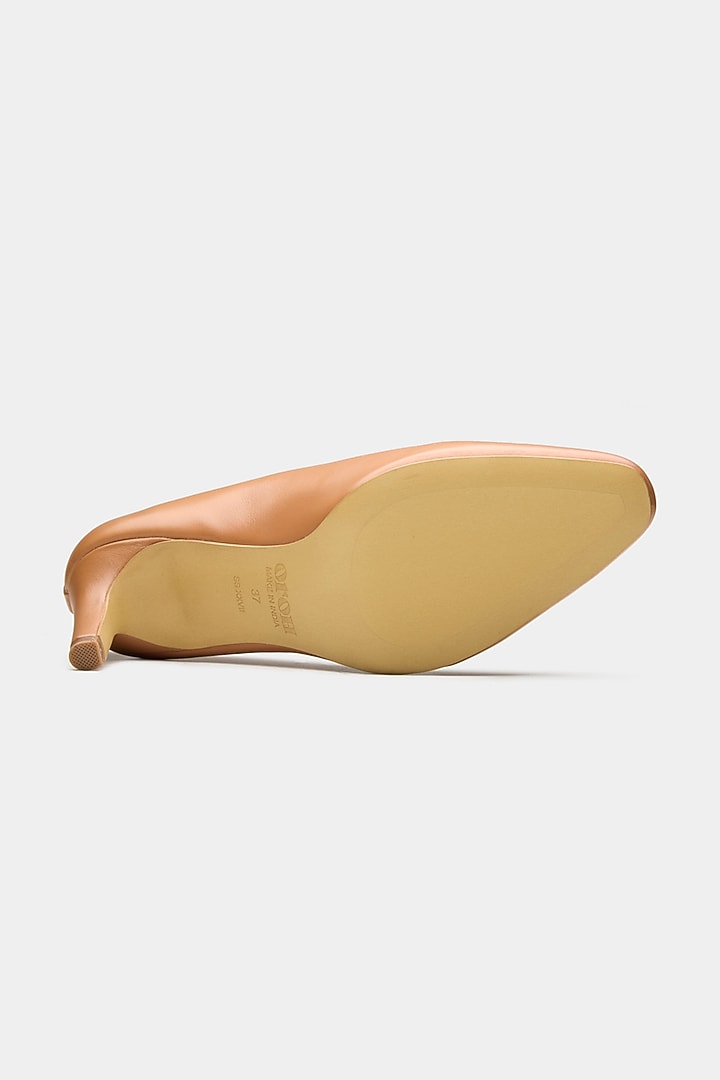 Tan Genuine Leather U-Cut Pointed Pump Heels by Oroh at Pernia's Pop Up Shop