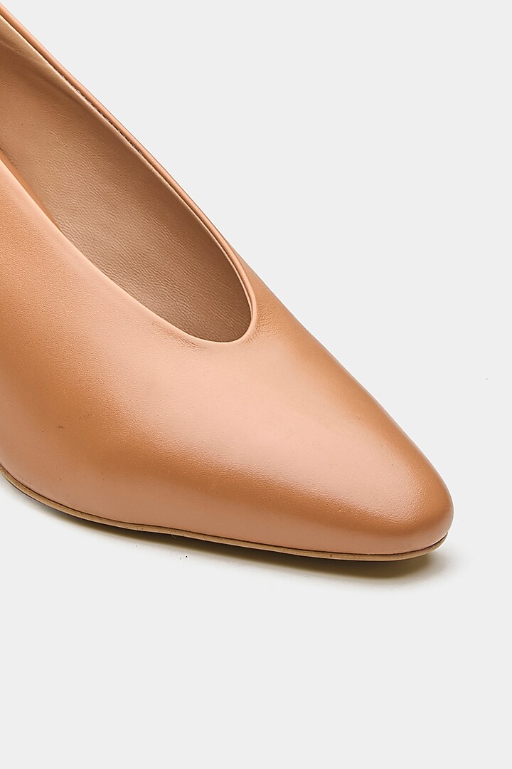 Tan Genuine Leather U-Cut Pointed Pump Heels by Oroh at Pernia's Pop Up Shop