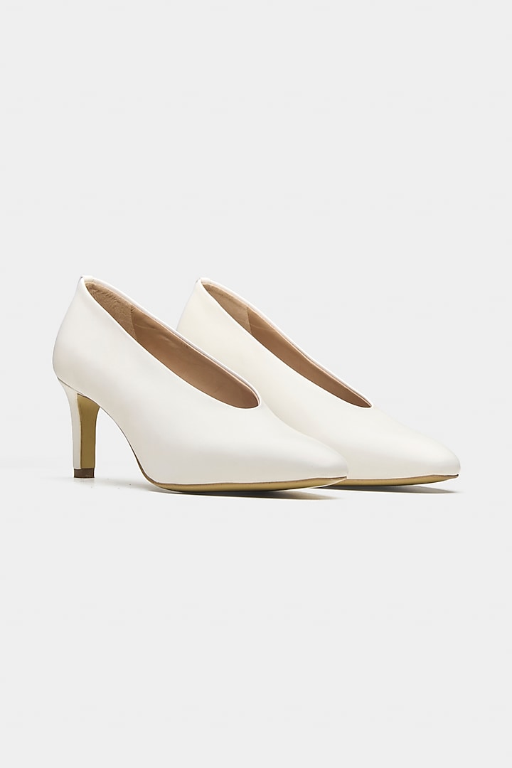 White Genuine Leather U-Cut Pointed Pump Heels by Oroh at Pernia's Pop Up Shop