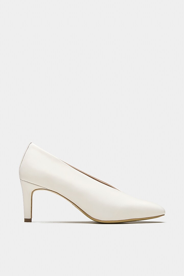 White Genuine Leather U-Cut Pointed Pump Heels by Oroh at Pernia's Pop Up Shop