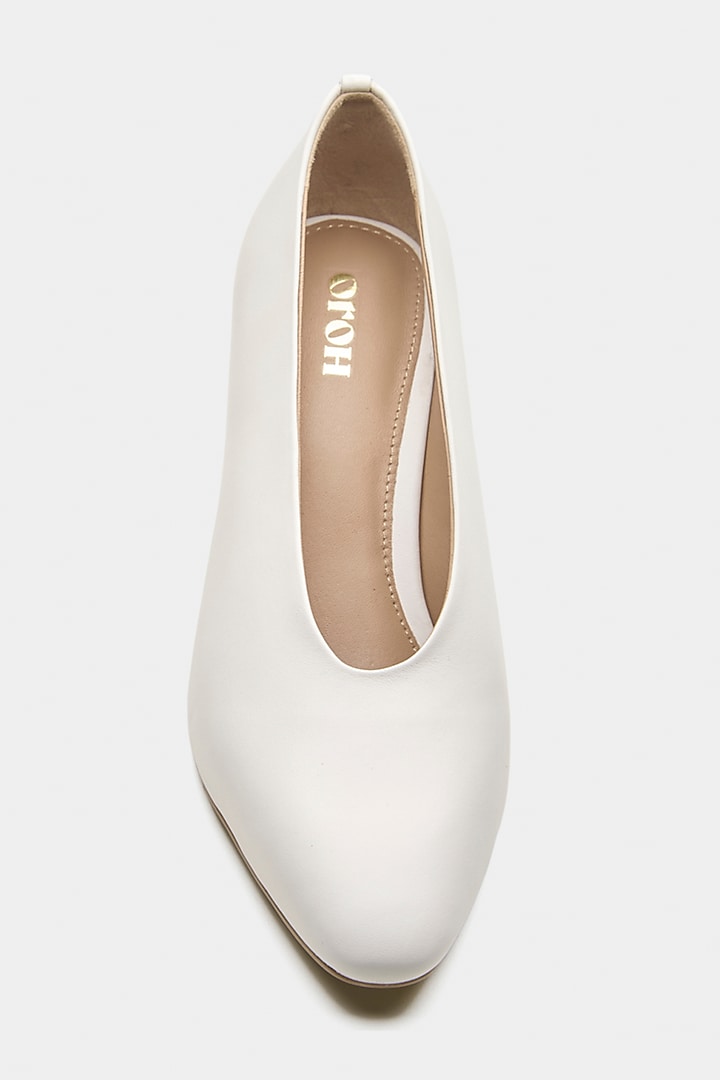 White Genuine Leather U-Cut Pointed Pump Heels by Oroh at Pernia's Pop Up Shop