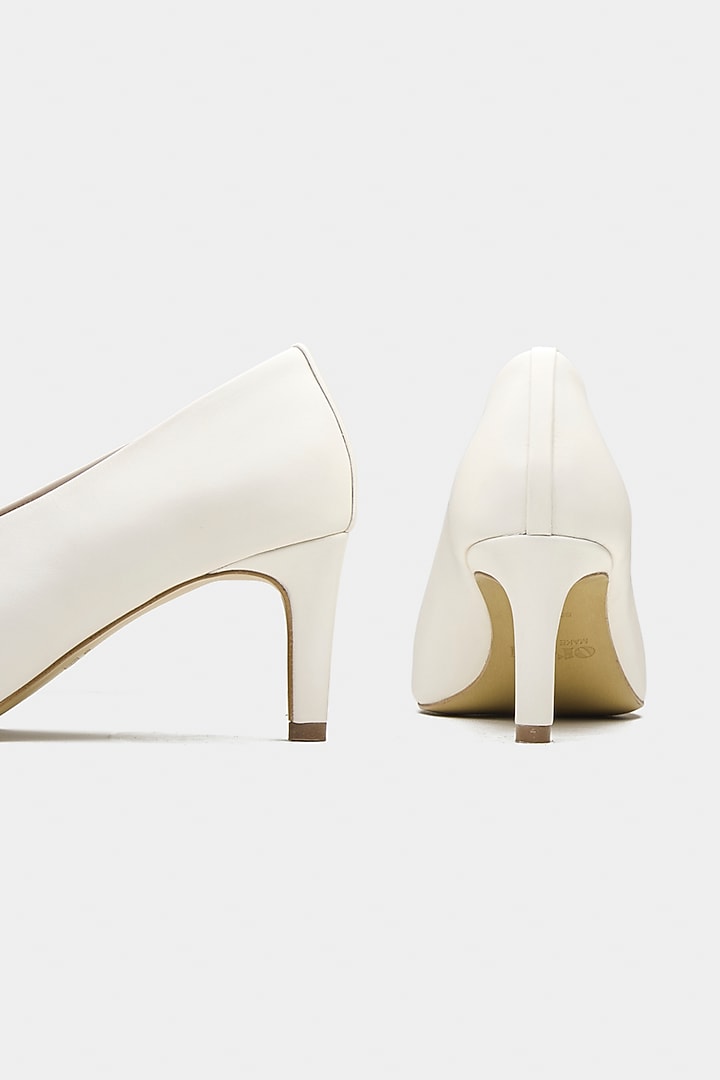 White Genuine Leather U-Cut Pointed Pump Heels by Oroh at Pernia's Pop Up Shop