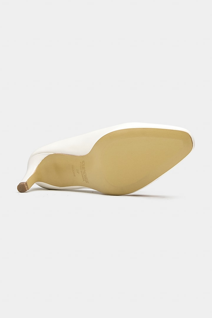 White Genuine Leather U-Cut Pointed Pump Heels by Oroh at Pernia's Pop Up Shop