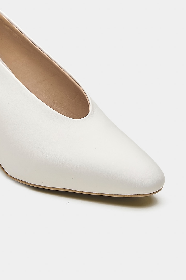 White Genuine Leather U-Cut Pointed Pump Heels by Oroh at Pernia's Pop Up Shop