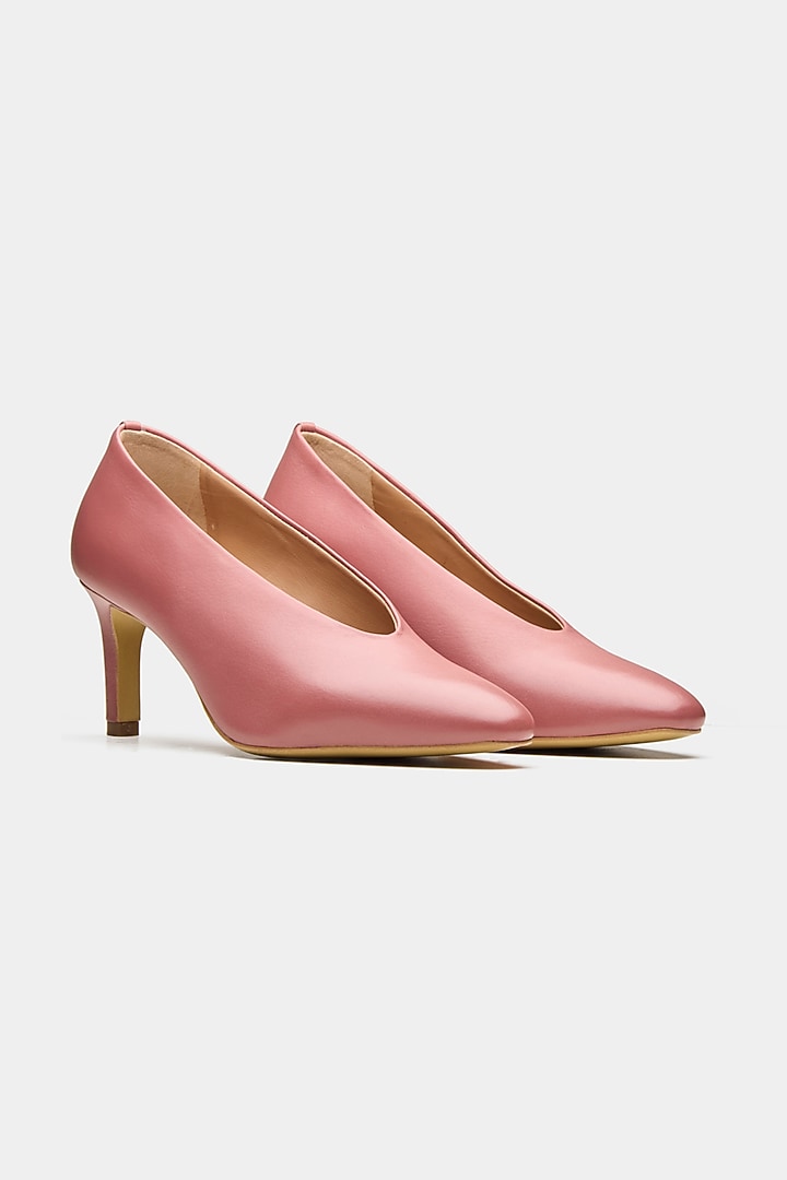 Pink Genuine Leather U-Cut Pointed Pump Heels by Oroh at Pernia's Pop Up Shop