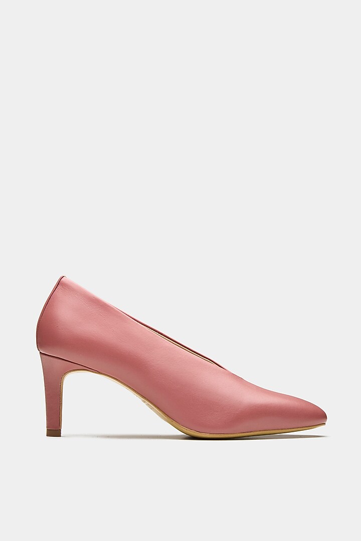 Pink Genuine Leather U-Cut Pointed Pump Heels by Oroh at Pernia's Pop Up Shop