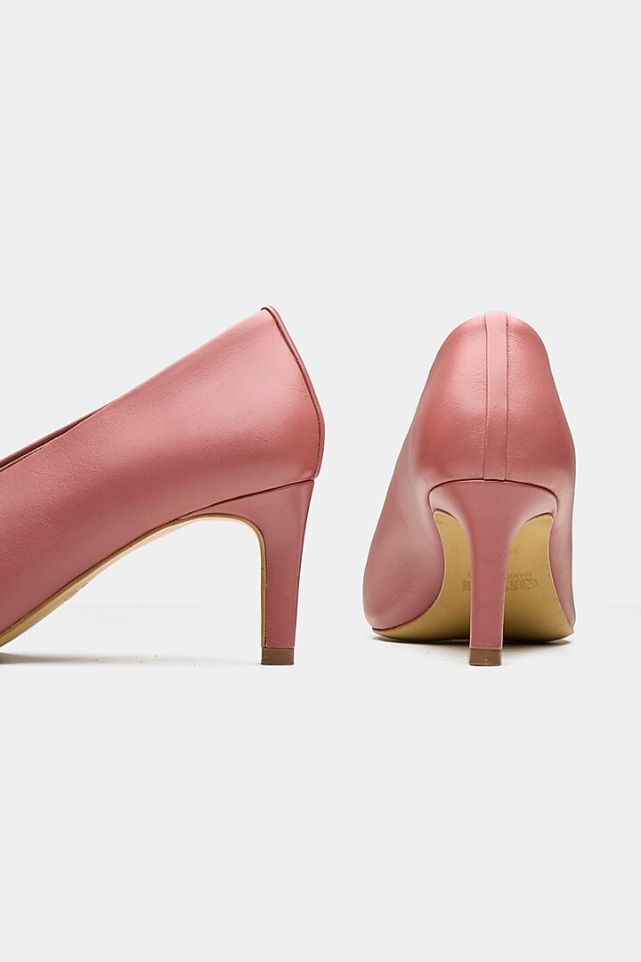 Pink Genuine Leather U-Cut Pointed Pump Heels by Oroh at Pernia's Pop Up Shop