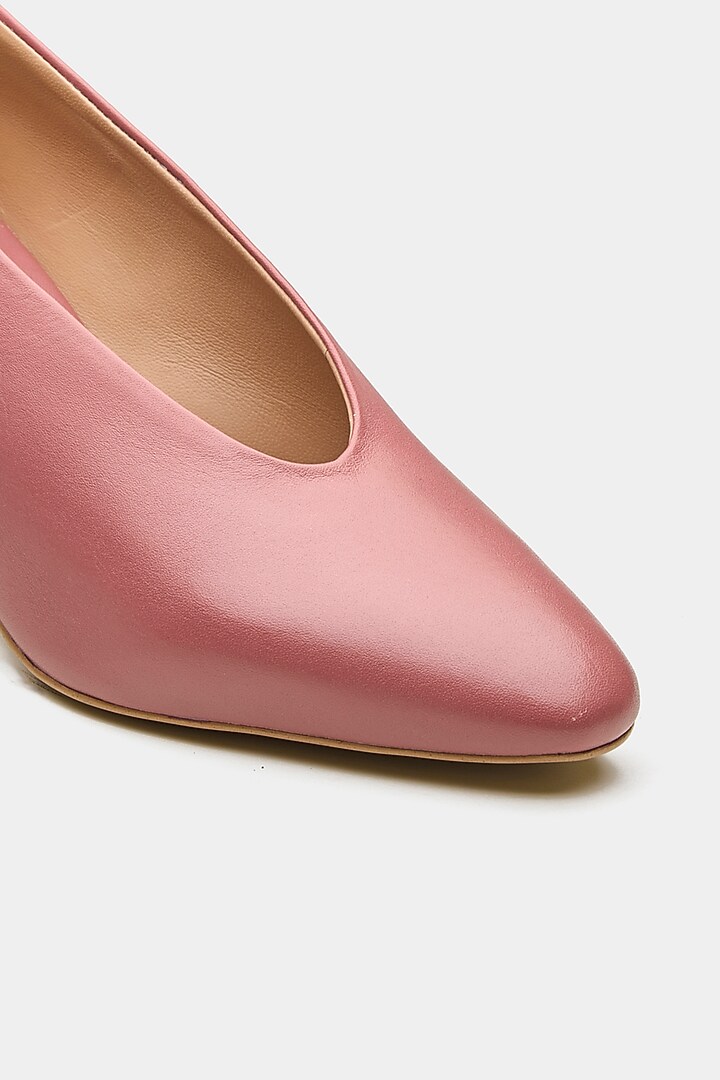 Pink Genuine Leather U-Cut Pointed Pump Heels by Oroh at Pernia's Pop Up Shop