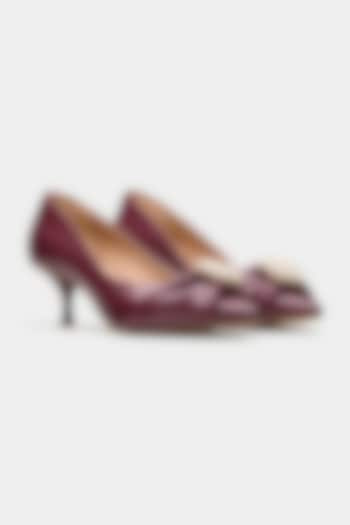 Maroon Genuine Leather Pearl Work Kitten Heels by Oroh at Pernia's Pop Up Shop