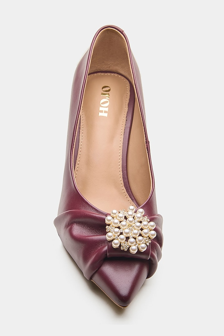 Maroon Genuine Leather Pearl Work Kitten Heels by Oroh at Pernia's Pop Up Shop
