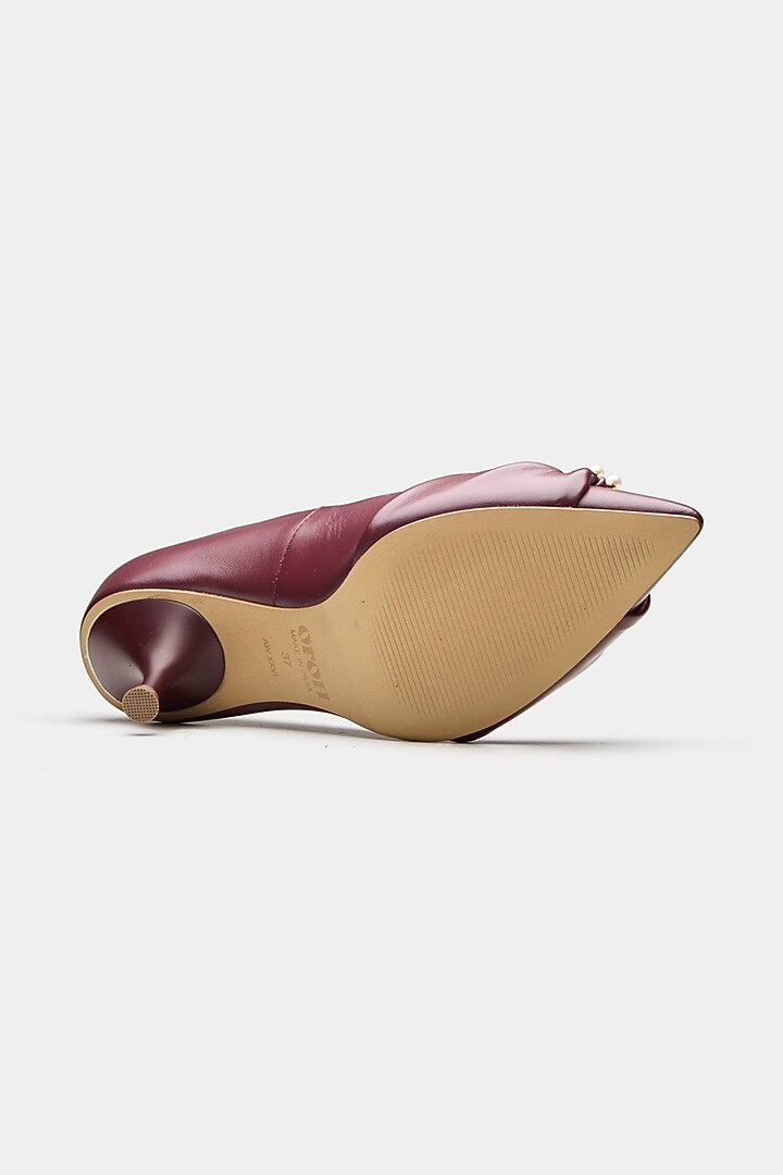 Maroon Genuine Leather Pearl Work Kitten Heels by Oroh at Pernia's Pop Up Shop