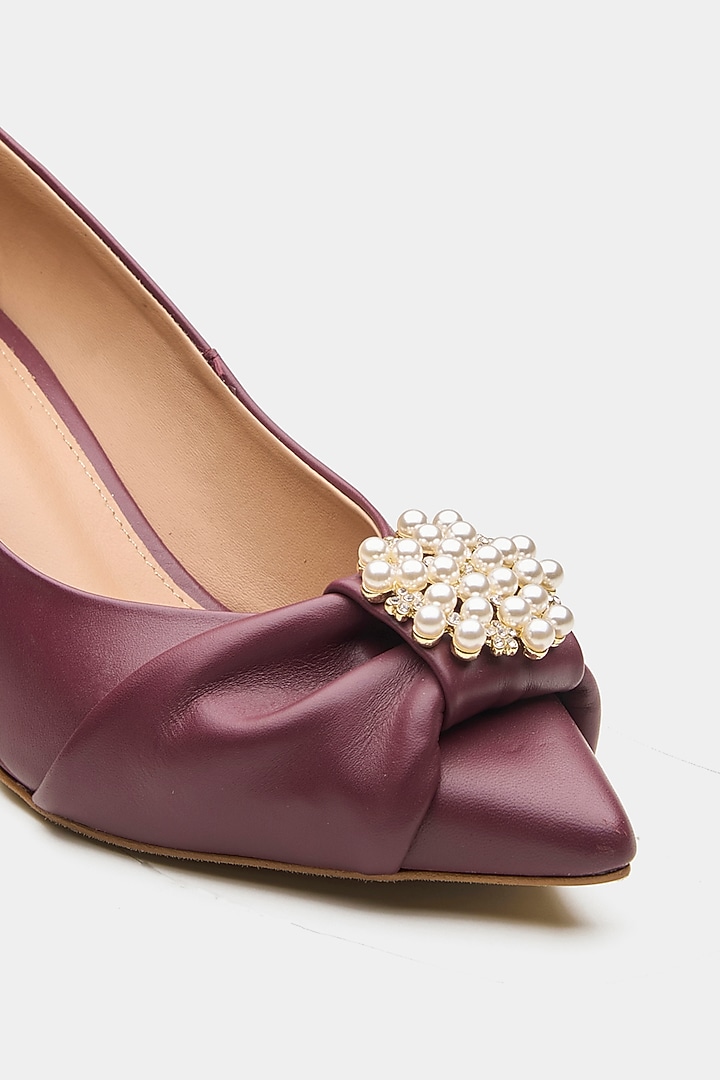 Maroon Genuine Leather Pearl Work Kitten Heels by Oroh at Pernia's Pop Up Shop
