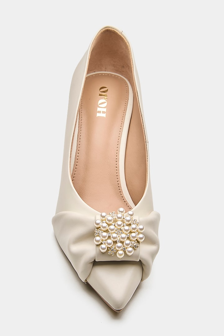 White Genuine Leather Pearl Work Kitten Heels by Oroh at Pernia's Pop Up Shop