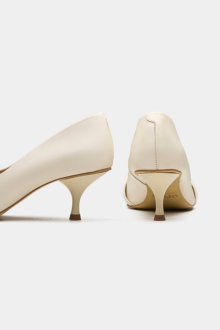 White Genuine Leather Pearl Work Kitten Heels by Oroh at Pernia's Pop Up Shop