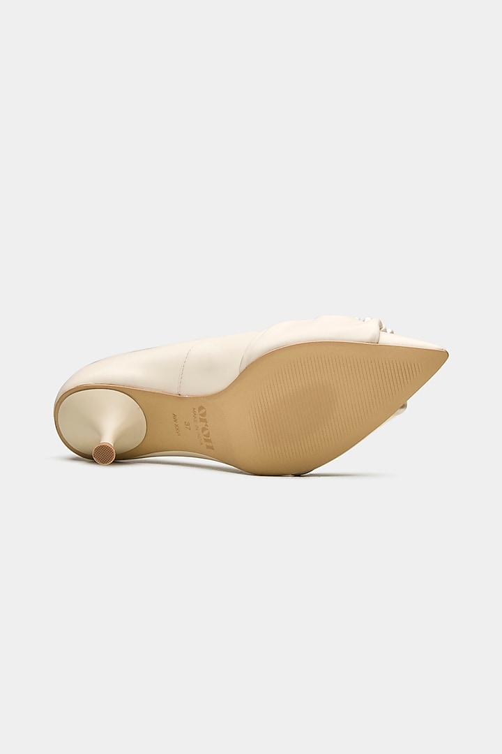 White Genuine Leather Pearl Work Kitten Heels by Oroh at Pernia's Pop Up Shop