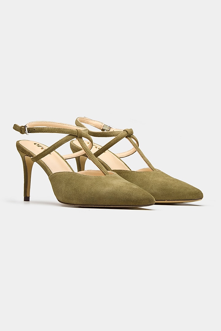 Green Genuine Leather Slingback Pointed-Toe Heels by Oroh at Pernia's Pop Up Shop