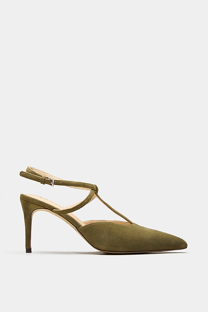 Green Genuine Leather Slingback Pointed-Toe Heels by Oroh at Pernia's Pop Up Shop