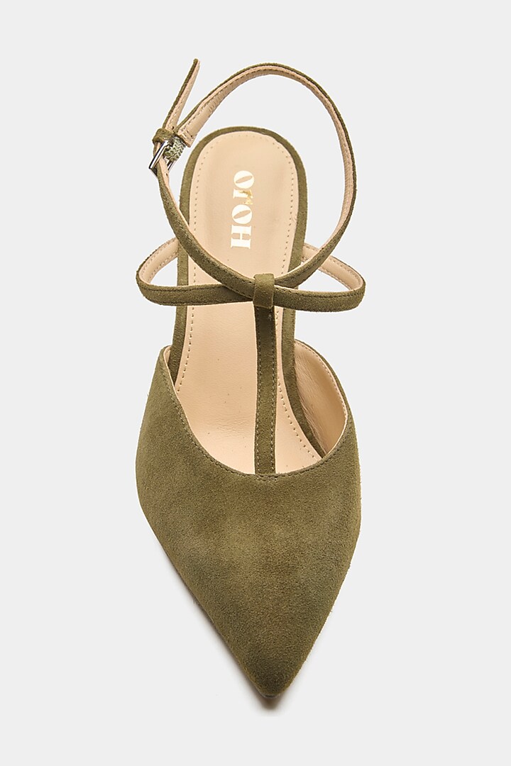 Green Genuine Leather Slingback Pointed-Toe Heels by Oroh at Pernia's Pop Up Shop