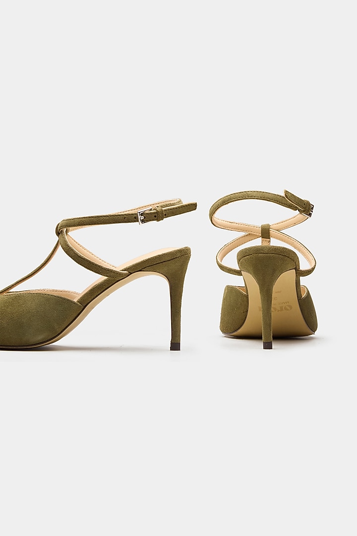 Green Genuine Leather Slingback Pointed-Toe Heels by Oroh at Pernia's Pop Up Shop