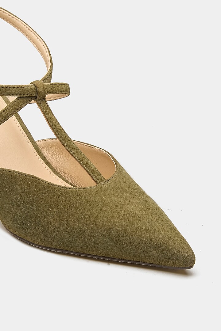 Green Genuine Leather Slingback Pointed-Toe Heels by Oroh at Pernia's Pop Up Shop
