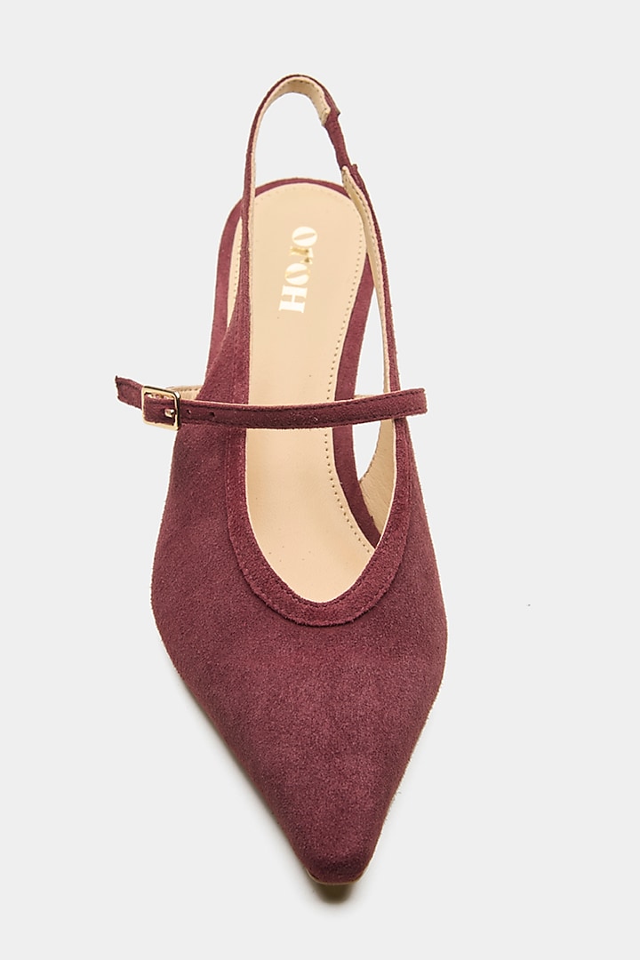 Maroon Genuine Leather Slingback Pointed-Toe Heels by Oroh at Pernia's Pop Up Shop