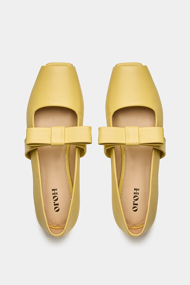 Yellow Genuine Leather Peep-Toe Flats by Oroh at Pernia's Pop Up Shop