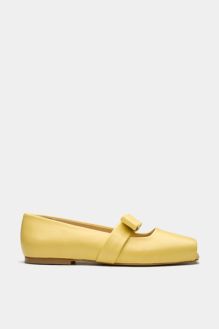Yellow Genuine Leather Peep-Toe Flats by Oroh at Pernia's Pop Up Shop