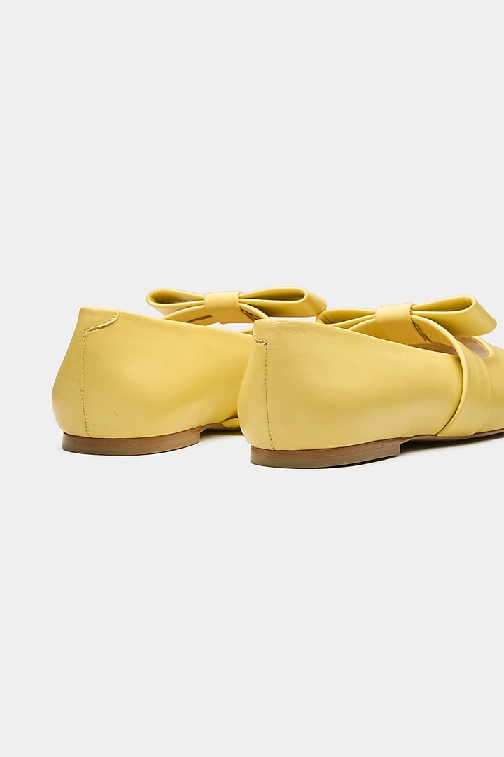 Yellow Genuine Leather Peep-Toe Flats by Oroh at Pernia's Pop Up Shop