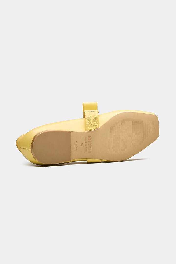 Yellow Genuine Leather Peep-Toe Flats by Oroh at Pernia's Pop Up Shop