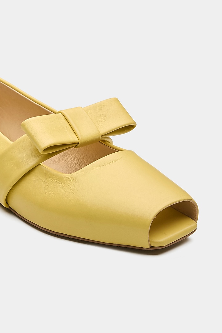 Yellow Genuine Leather Peep-Toe Flats by Oroh at Pernia's Pop Up Shop