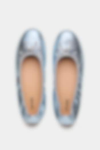 Blue Metallic Foil Leather Ballerina Flats by Oroh at Pernia's Pop Up Shop