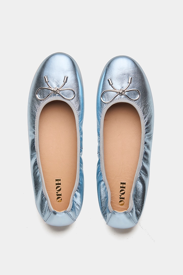 Blue Metallic Foil Leather Ballerina Flats by Oroh at Pernia's Pop Up Shop
