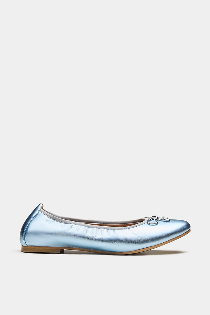 Blue Metallic Foil Leather Ballerina Flats by Oroh at Pernia's Pop Up Shop