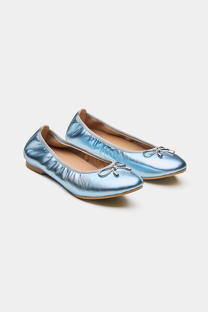 Blue Metallic Foil Leather Ballerina Flats by Oroh at Pernia's Pop Up Shop