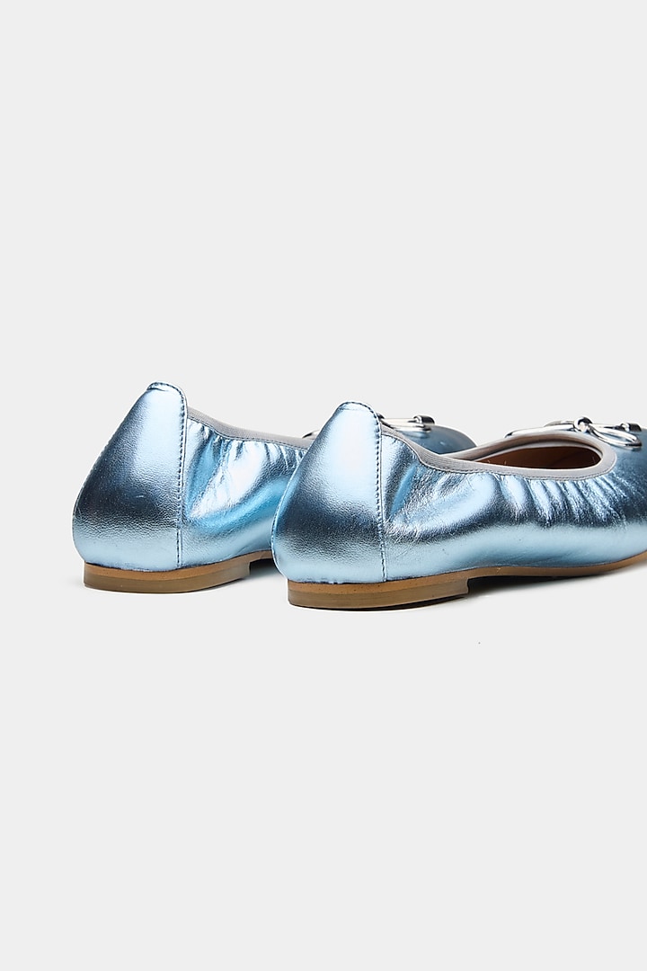 Blue Metallic Foil Leather Ballerina Flats by Oroh at Pernia's Pop Up Shop