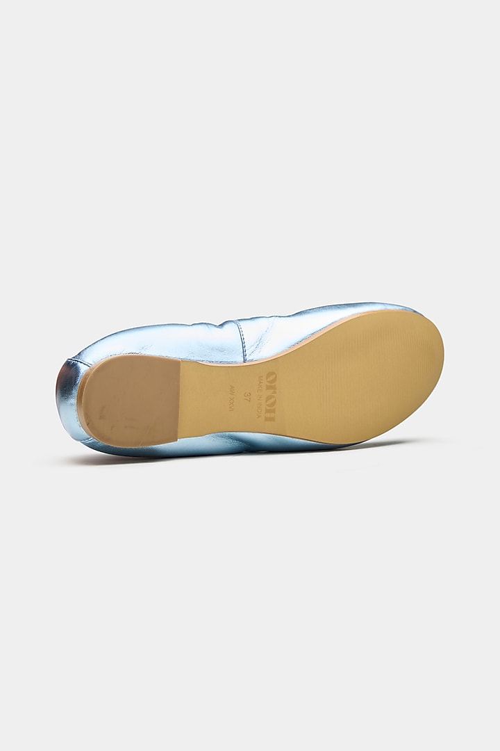 Blue Metallic Foil Leather Ballerina Flats by Oroh at Pernia's Pop Up Shop