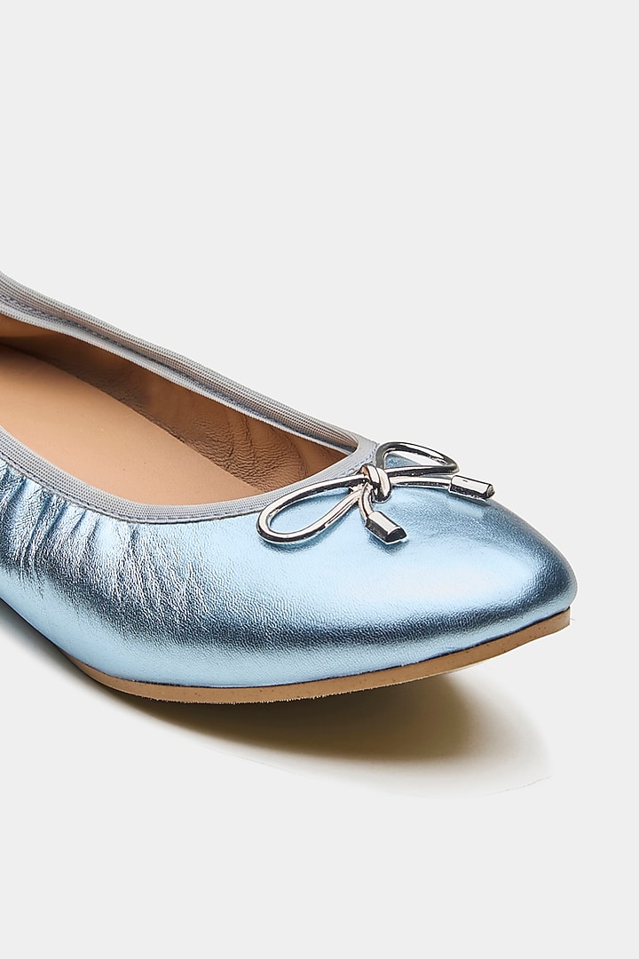 Blue Metallic Foil Leather Ballerina Flats by Oroh at Pernia's Pop Up Shop
