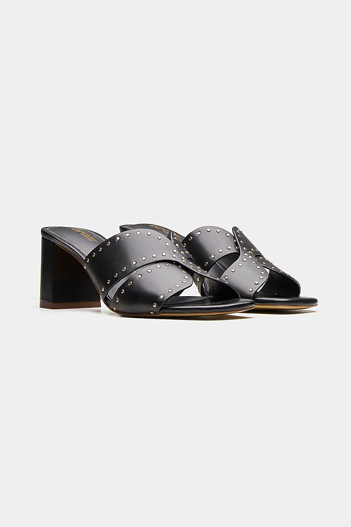 Black Crust Leather Embellished Chester Sandals by Oroh at Pernia's Pop Up Shop