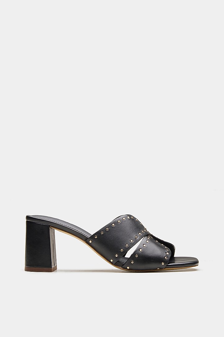 Black Crust Leather Embellished Chester Sandals by Oroh at Pernia's Pop Up Shop