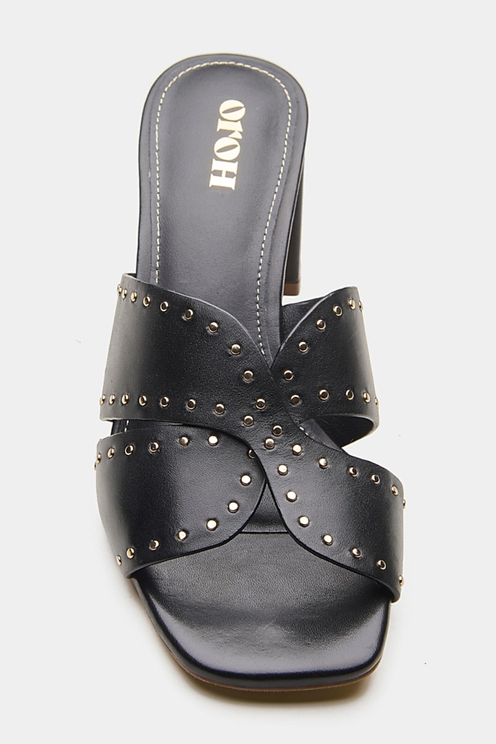 Black Crust Leather Embellished Chester Sandals by Oroh at Pernia's Pop Up Shop