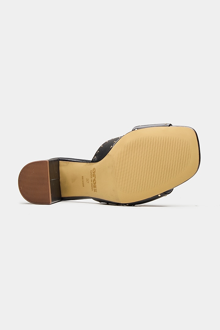 Black Crust Leather Embellished Chester Sandals by Oroh at Pernia's Pop Up Shop