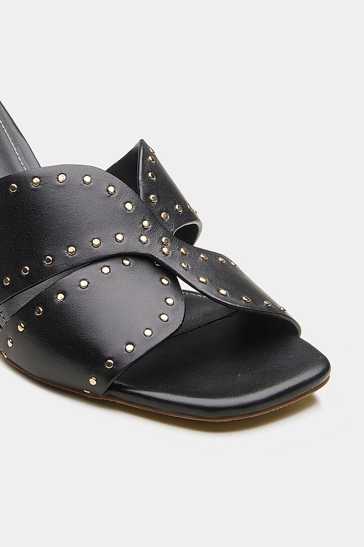 Black Crust Leather Embellished Chester Sandals by Oroh at Pernia's Pop Up Shop