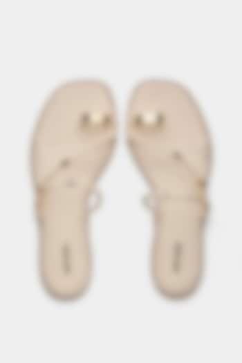 Nude Genuine Leather Metallic Embellished Flats by Oroh at Pernia's Pop Up Shop
