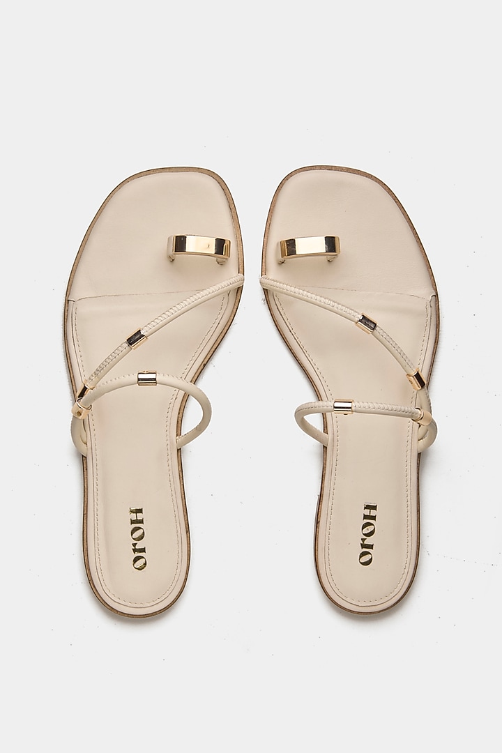 Nude Genuine Leather Metallic Embellished Flats by Oroh at Pernia's Pop Up Shop