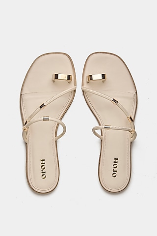 Nude Genuine Leather Metallic Embellished Flats by Oroh