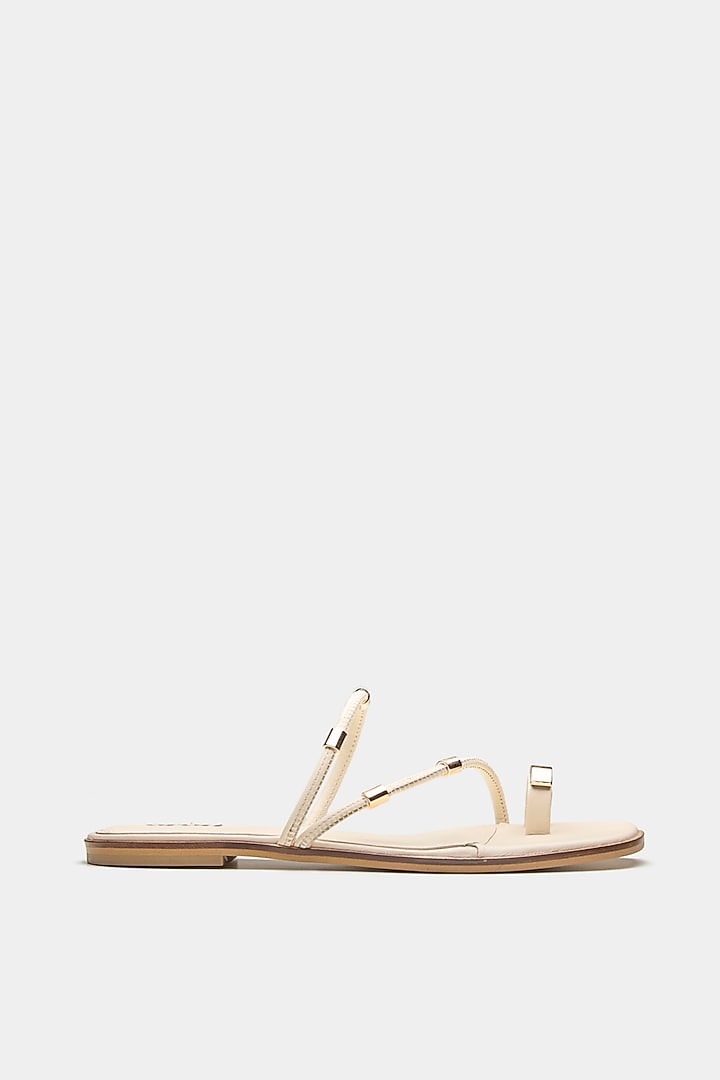 Nude Genuine Leather Metallic Embellished Flats by Oroh at Pernia's Pop Up Shop
