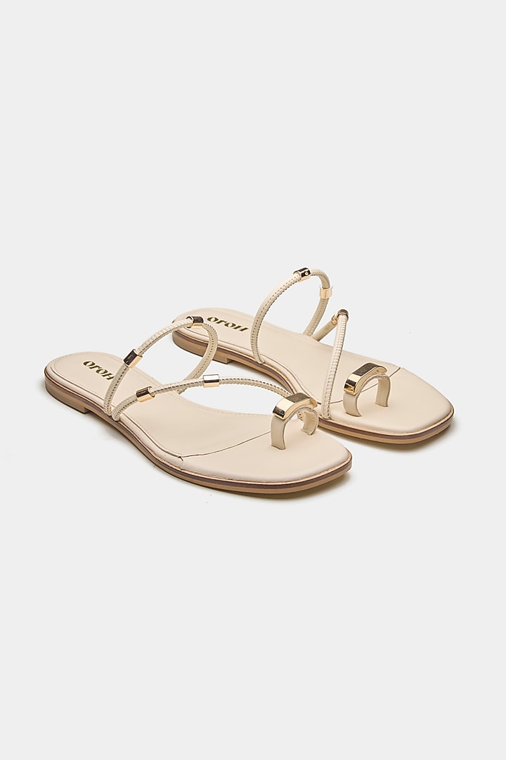 Nude Genuine Leather Metallic Embellished Flats by Oroh at Pernia's Pop Up Shop